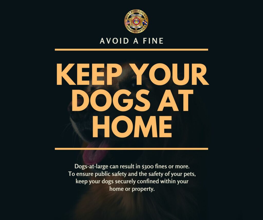 Graphic to say keep your dogs at home because dogs at large can subject the dog owner to a $300 fine.