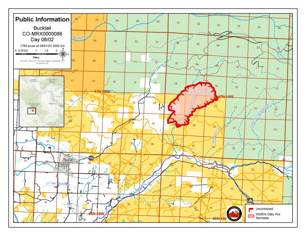 a map showing the location of Bucktail Fire